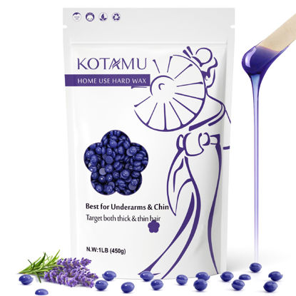 Picture of KOTAMU Wax Beads for Hair Removal, 1lb Lavender Hard Wax Beans for Sensitive Skin, Facial, Chin, Underarms, Brazilian Bikini Face, Perfect for Men Women Full Body Waxing at Home Salon