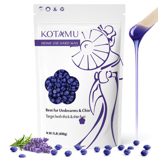 Picture of KOTAMU Wax Beads for Hair Removal, 1lb Lavender Hard Wax Beans for Sensitive Skin, Facial, Chin, Underarms, Brazilian Bikini Face, Perfect for Men Women Full Body Waxing at Home Salon