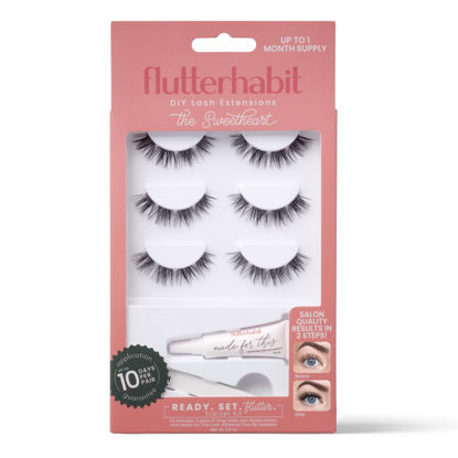 Picture of FlutterHabit Sweetheart Ready Set Starter Kit, DIY Eyelash Extensions, Lash Clusters for Women, Professional Quality At Home Eyelash Extension Kit, False Lashes, 3 Lash Sets, Lash Glue Included