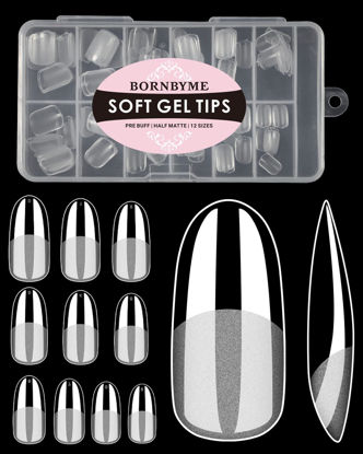 Picture of Medium Round Nail Tips,120PCS Pre Almond Round Buff Full Cover Shaped Nail Extenison Tips Half Matte Gel X Nail Tips Acrylic False Nail Tips