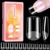 Picture of Short Square Soft Gel Nail Tips, BORNBYME 600 PCS Pre Buff Full Cover Shaped Nail Extenison Tips Half Matte Gel X Nail Tips Acrylic False Nail Tips