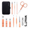 Picture of HANTEKAS Manicure Set 10 in 1 Stainless Steel, Nail Clippers Scissors Pedicure Tools Kit - Portable Travel Grooming Kit for Men and Women with Leather Case (Rose gold)