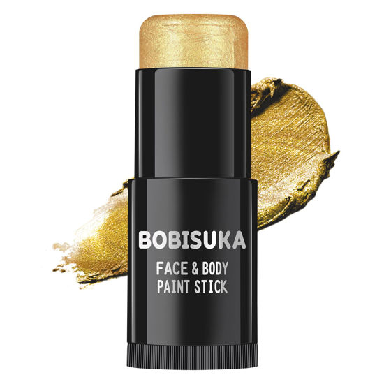Picture of BOBISUKA Gold Face Paint Stick, Waterproof Metallic Golden Full Body Paint Sticks, Blendable Painting Kit for Halloween Makeup SFX Cosplay Special Effects Fancy Parties Cosplay Costume Stage