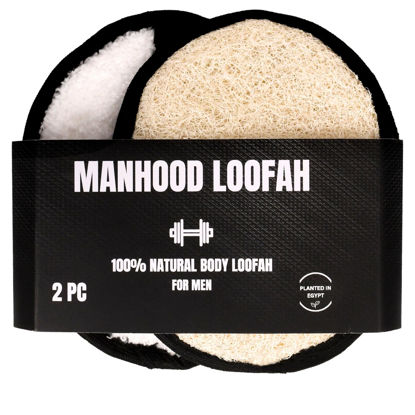 Picture of Rugged Natural Shower Loofah for Men - Tough Eco-Friendly Exfoliating Body Scrubbers, Durable & Gentle Terry Towel Cloth pad for Manly Skin Care - Lufas, Luffa, Loufas Sponges