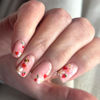 Picture of Square Press on Nails Short Spring Fake Nails with Flowers Heart Bee Design Glue on Nails Pink Full Cover False Nails Glossy Nails Press ons Spring Artificial Stick on Nails for Women 24Pcs