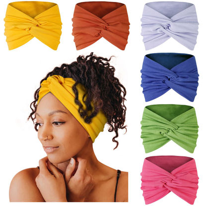 Picture of Tobeffect 7'' Wide Headbands for Women, Extra Large Turban Headband Boho Hairband Cloth Thick Head Bands Hair Accessories, 6 Pack