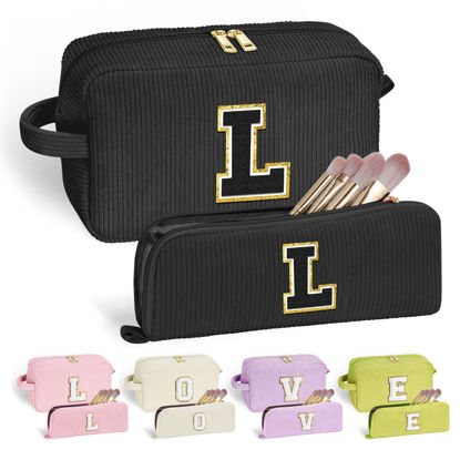 Picture of YOOLIFE Teen Girl Gifts Initial Makeup Bag - Travel Makeup Bag Letter Makeup Bags for Women Travel Essentials Small Makeup Bag Teacher Sister Girlfriend Gifts Personalized Gifts for Women Her Letter L