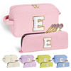 Picture of YOOLIFE Travel Cosmetic Bag Teen Girl Stuff - Letter Makeup Travel Bag Make Up Bag Makeup Brush Bag Makeup Bags for Women Corduroy Makeup Bag Toiletry Bag Daughter Girls Birthday Her Gifts Letter E