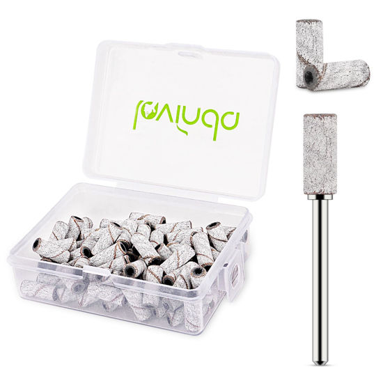 Picture of Lavinda 80 Piece Small Sanding Bands Nail Drill Bit, Fine Sanding Bands for Nail Drill with 3.1mm Mandrel Bit for Acrylic Nails Gel Removing Shaping Polishing Nail Salon Use (180 Grit, Zebra)