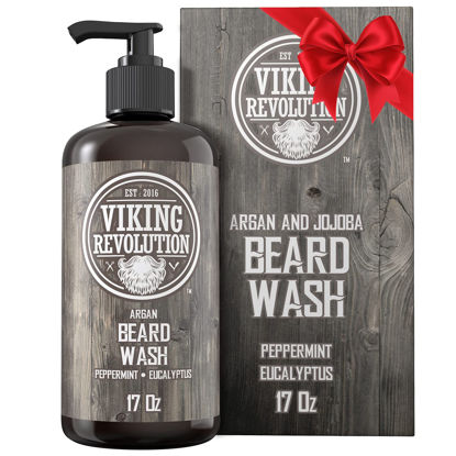 Picture of Beard Wash Shampoo w/Argan & Jojoba Oils - Softens & Strengthens - Natural Peppermint and Eucalyptus Scent - Beard Shampoo w/Beard Oil (17 oz Shampoo)