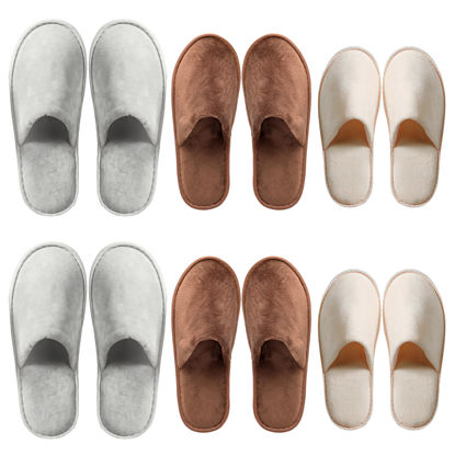 Picture of OSTADARRA 6 Pairs Spa Slippers,Three Sizes Non Slip Disposable Slippers For Guest, Washable Reusable, Which Can Be Used As Women Men, House, Indoor, Bathroom, Bedroom, Hotel, Bride Slippers