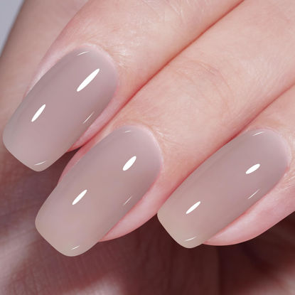 Picture of AILLSA Nude Gel Polish Edinburgh Grey Translucent Gel Nail Polish Light Color Jelly Gel Polish Long Lasting Warm Gray Neutral Nails Soak Off U V Gel for Nail Art at Home Valentine Gift 0.51 Oz GB132