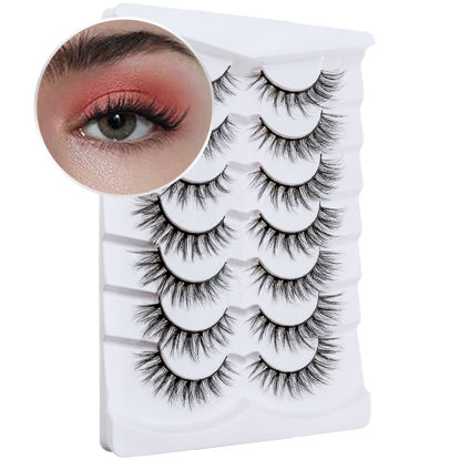 Picture of Lashes Natural Look False Eyelashes Wispy Faux Mink Lashes Fluffy Lash Extension Cat Eye Lashes That Like Eyelash Extensions 3D Short Volume Fake Eyelashes Curly Strip Lashes Pack by MilyBest, 7 Pairs