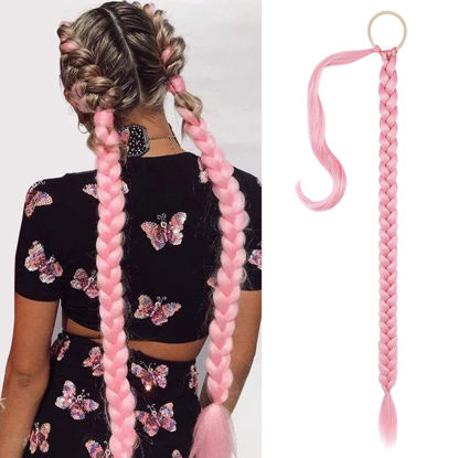 Picture of SEIKEA Long Braided Ponytail Extension with Hair Tie Straight Wrap Around Hair Extensions Ponytail Natural Soft Synthetic Hair Piece for Women Daily Wear 34 Inch 180 Gram Pink