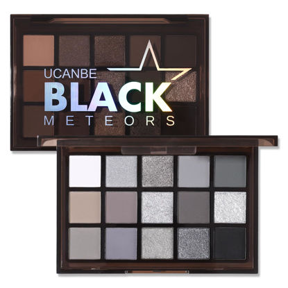 Picture of UCANBE Smokey Black Eyeshadow Palette, 15 Colors Dark Shimmer Matte Metallic Makeup Pallet, High Pigmented Gray Silver Sombras De Ojos Kit for Daily and Halloween