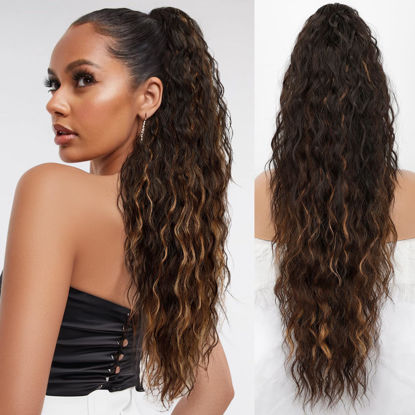 Picture of ORSUNCER Claw Clip ponytail extension 30" Pony Tail Clip in Hair Extensions Fluffy Natural Looking Synthetic Hairpiece for Women Brown with Blonde Highlights