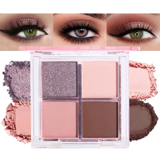 Picture of Eyeshadow Quads Blendable Glitter Matte Eyeshadow Palette,Purple Gold Nude Grapefruit Dark Brown Sparkly Four Eyeshadow Palette Makeup,Everyday Nature Long-Lasting Waterproof Women Girls Eyeshadow 2#
