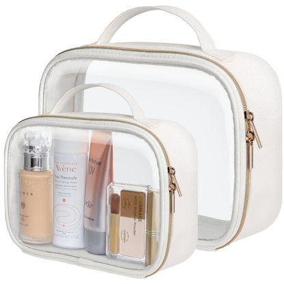 Picture of PACKISM TSA Approved Toiletry Bag - Glitter Textured Clear Toiletry Bag, Personalized and Fashion, with 180° Large Opening and Supporting Frame, Perfect for Travel Essentials, Thick No Smell, White
