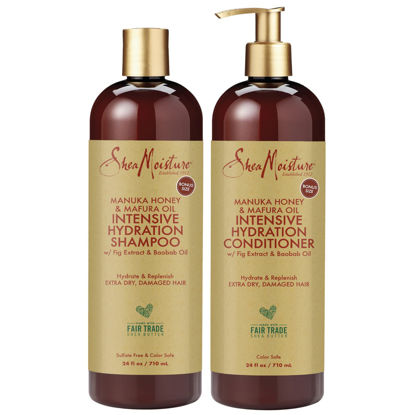 Picture of Shea Moisture Shampoo & Conditioner Set - Intensive Hydration Hair Care Formulas with Manuka Honey & Mafura Oil for Extra Dry, Damaged Hair, 24 Oz Ea