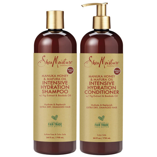 Picture of Shea Moisture Shampoo & Conditioner Set - Intensive Hydration Hair Care Formulas with Manuka Honey & Mafura Oil for Extra Dry, Damaged Hair, 24 Oz Ea