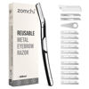 Picture of ZOMCHI Eyebrow Razor and Face Razor for Women and Men, Reusable Metal Handle with 11 Refill Blades, Dermaplane Razor with Protective Silicone Cap, Eyebrow Hair Trimmer - Polished Silver