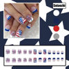 Picture of Sutaozhi 4th of July Press on Nails Short Square French Tip Fake Nails with Glitter Stars Rhinestones Fireworks Design Acrylic Glue on Nails Patriotic False Nails for Independence Day Nails Kit 24Pcs
