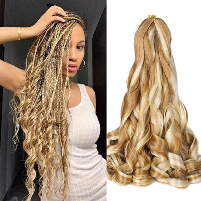 Picture of Luoyudu Curly Braiding Hair,#P27/613 Spanish Curly Braiding Hair for Box Braids 8Packs Bouncy Braiding Hair 24Inch Synthetic French Curl Braiding Hair Extensions(24 Inch,Pack of 8,P27/613)