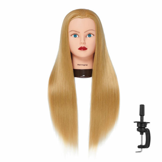 Picture of Hairingrid 26"-28" Mannequin Head Hair Styling Training Head Manikin Cosmetology Doll Head Synthetic Fiber Hair and Free Clamp Holder (R71919W2720)