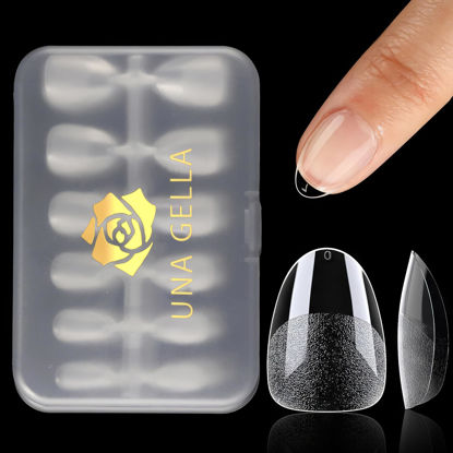 Picture of UNA GELLA Extra Short Almond Nail Tips 12 Sizes Short Almond Gel x Nail Tips 120Pcs Soft Gel Nail Tips Clear Full Cover Nail Tips Acrylic False Nails Press On Nails for Nail Extension DIY Salon