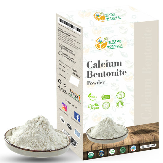 Picture of Herbs Botanica Calcium Bentonite Clay Food Grade Powder Indian Healing Clay for Face and Body, Detox Body Wrap, Deep Pore Cleansing Facial, Natural Facial Mask 8 oz / 227 gms / 1/2 lb