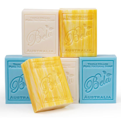 Picture of BELA - Triple Milled Pure Natural Soap Bars - Goat's Milk Variety Pack, 3.3 oz (Pack of 6) - Organic Shea Butter - Rich Creamy Lather - Triple French Milled - Long Lasting - Made in Australia