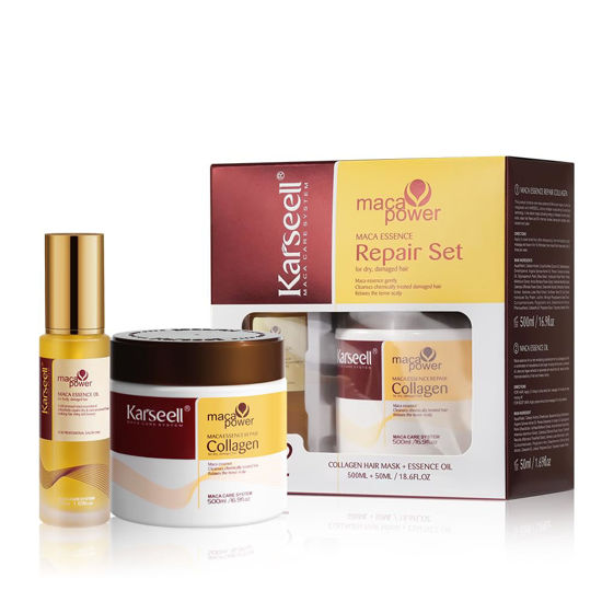 Picture of Karseell Collagen Hair Treatment Deep Repair Conditioning, Hair Mask Argan Oil Set for Dry Damaged Hair All Hair Types 16.9floz + 1.69floz