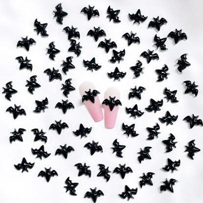 Picture of 100Pcs Black Halloween Miniature Bats Nail Art Charm Cartoon 3D Tiny Resin Bats Nail Art Rhinestones Flat Back Cute Small Nail Jewelry Charms Mini Bats Nail Rhinestone Diamonds for Nails Crafts Decor