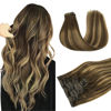 Picture of DOORES Hair Extensions Real Human Hair, Chocolate Brown to Caramel Blonde 7pcs 14 Inch 110g, Seamless Clip in Hair Extensions Human Hair Extensions Invisi Edge Hair Extensions Straight Hair
