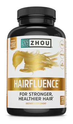Picture of ZHOU Hairfluence, Hair Growth Supplement with Clinically Studied Lustriva and Keranat and Hair Vitamins Biotin 5000mcg, Vitamin D, A, C & B12, Non-GMO, Gluten Free, 120 VegCaps