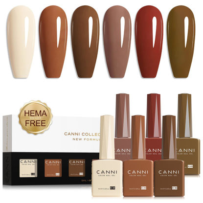 Picture of CANNI Brown Nude Gel Nail Polish - 6 Colors 9ML Brown Skin Tone Nude Roasted Chestnuts Beige Khaki Gel Nail Polish Set, Soak off UV LED Nail Gel DIY Manicure Winter Nail Salon