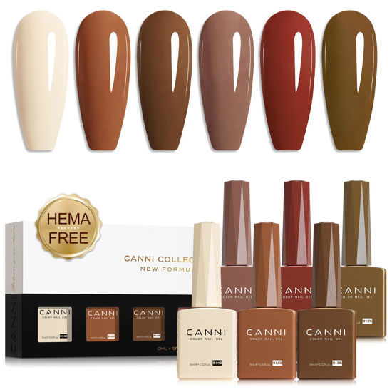Picture of CANNI Brown Nude Gel Nail Polish - 6 Colors 9ML Brown Skin Tone Nude Roasted Chestnuts Beige Khaki Gel Nail Polish Set, Soak off UV LED Nail Gel DIY Manicure Winter Nail Salon