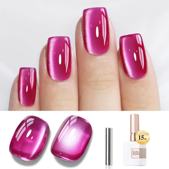 Picture of Double Rhythm Jelly Glass Cat Eye Gel Polish with Magnet 15ML Holographic Glitter Shimmer Translucent Sheer Color Magnetic Nail Polish Salon DIY at Home (Jelly Violet-MC1119)