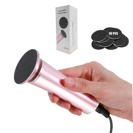 Picture of Electric Foot File Callus Remover Professional Foot File Pedicure Tools Adjustable Speed 60pcs Replacement Sandpaper disc Easy to Remove Cutin Dead Skin calluses(Rose Gold 60pcs)