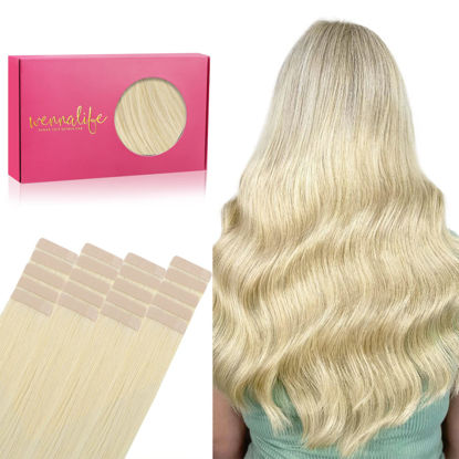 Picture of WENNALIFE Tape in Hair Extensions Human Hair, 20pcs 60g 26 inch Bleach Blonde Remy Hair Extensions Straight Human Hair Tape in Extensions Skin Weft Tape Extensions Human Hair