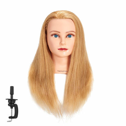 Picture of 20-22" 100% Human hair Mannequin head Training Head Cosmetology Manikin Head Doll Head with free Clamp Stand (Blonde)