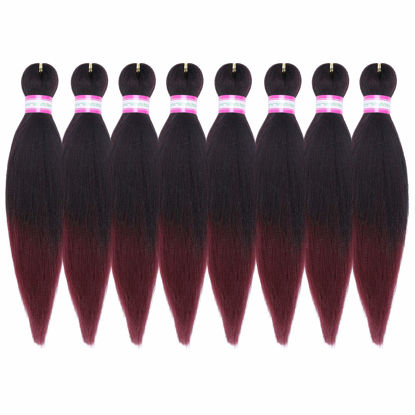 Picture of Pre-Stretched Braiding Hair Extensions-12 Inch 8 Packs Synthetic Braiding Hair Crochet Braids, Natural Easy Braid Crochet Hair, Hot Water Setting Professional Soft Yaki Straight Texture (#1B/bug)