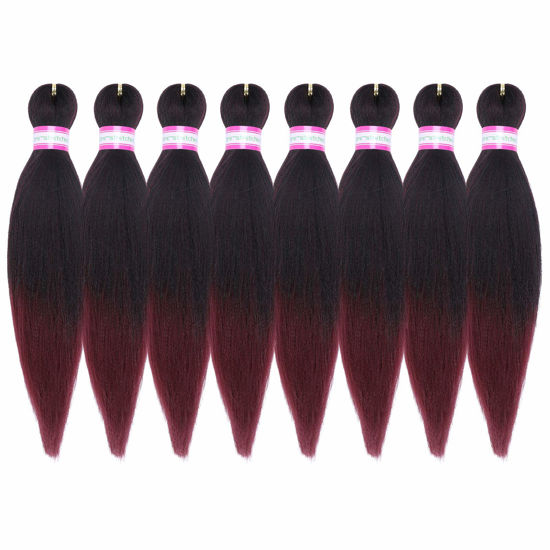 Picture of Pre-Stretched Braiding Hair Extensions-12 Inch 8 Packs Synthetic Braiding Hair Crochet Braids, Natural Easy Braid Crochet Hair, Hot Water Setting Professional Soft Yaki Straight Texture (#1B/bug)