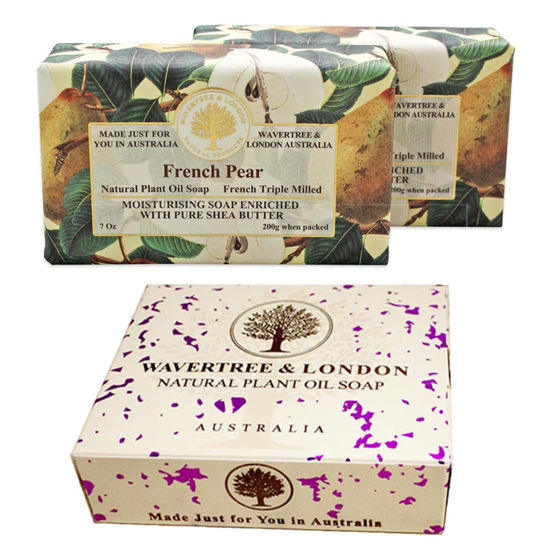 Picture of Wavertree & London French Pear Scented Natural Soap (2 Bars), 7oz Moisturizing French Triple Milled Soap Bars enriched with shea butter - Pure Plant Oil Bath & Body Soap for All Skin Types