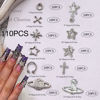 Picture of BBATT-HAPPY 110PCS Star Nail Charms for Acrylic Nails,Silver Star Planet Cross Alloy Nail Art Decoration, Nail Stones Nail Jewels Accessories for Nail Art Supplies Manicure Craft DIY