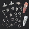 Picture of BBATT-HAPPY 110PCS Star Nail Charms for Acrylic Nails,Silver Star Planet Cross Alloy Nail Art Decoration, Nail Stones Nail Jewels Accessories for Nail Art Supplies Manicure Craft DIY