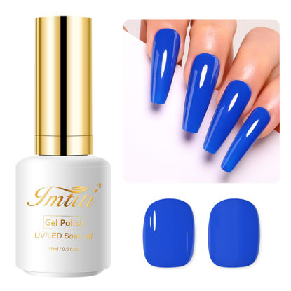 Picture of Imtiti Blue Gel Nail Polish, 0.5 Fl Oz Deep Blue Gel Polish Soak Off LED UV Nail Gel Polish Spring Summer Gel Nail Polish DIY Nail Art Starter Manicure Salon Gel Nail Kit