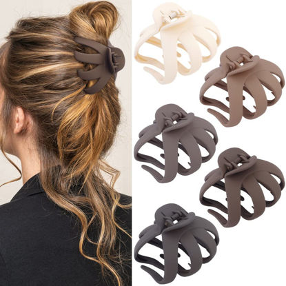 Picture of ATODEN Hair Clips Claw Clips 5Pcs Large Hair Accessories - 3.15" Big Octopus Clips for Long, Medium Hair, Neutral Jumbo Jaw Clips for Women Girls