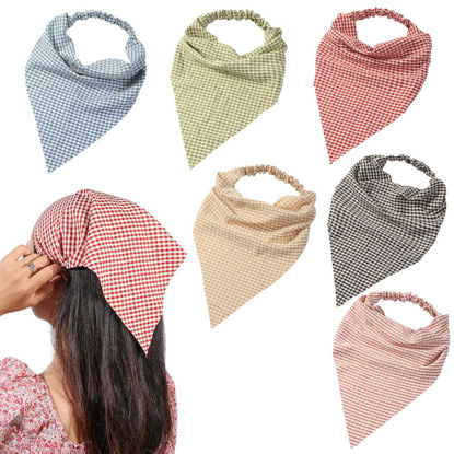 Picture of 6 Pack Hair Scarf Headband for Women - Elastic Hair Kerchief Large Boho Triangle Bandana Head Scarf with Clips Non Slip Lattice Headbands Hair Scarves for Teen Girls