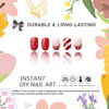 Picture of Christmas Press on Nails Short Oval MABKJLF Red French Tip Fake Nails Winter False Nails with Designs Snowflake Glitter Glossy Glue on Nails Xmas Acrylic Nails for Women Girls 24 Pcs